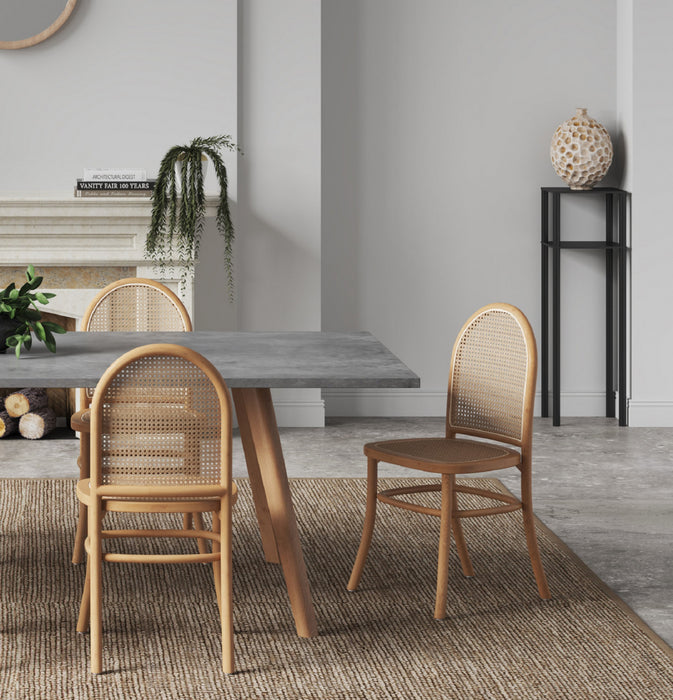 Chaise de salle a manger Paragon Industry Chic avec dossier en cannage et assise rembourree en bois, coloris flocon d’avoine - Lot de 4
