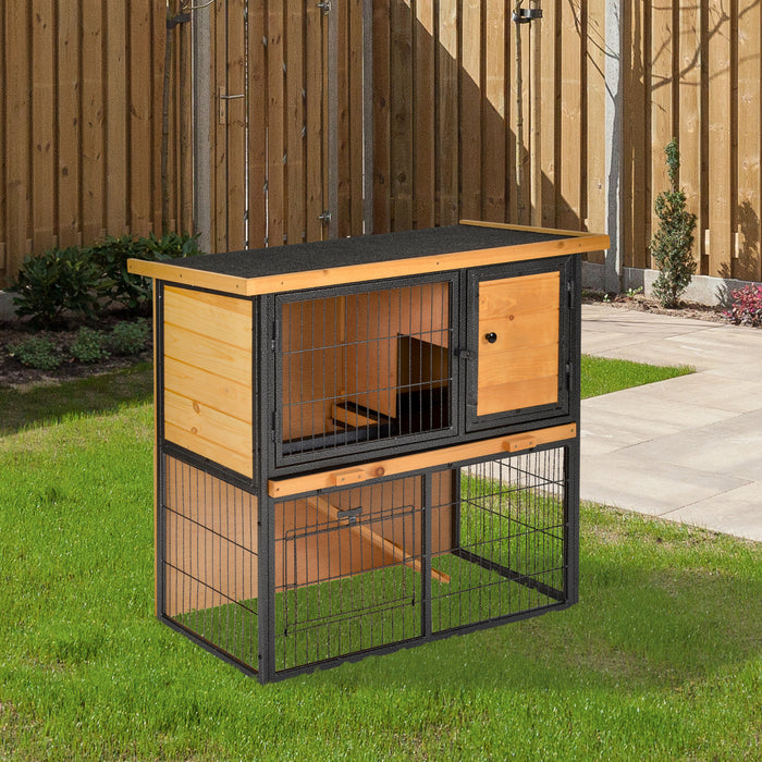 Pawhut Clapier Bois-metal Pour Lapin Sureleve Cage De Lapin Cage Pour Petits Animaux Avec Plateau Coulissant Asphalte Toit Ouvrable Porte Verrouillable Resistant A L'eau