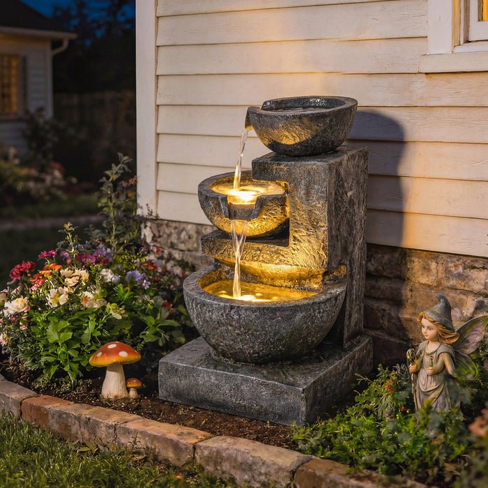Outsunny Fontaine d'exterieur a 3 niveaux, cascade de jardin avec pompe