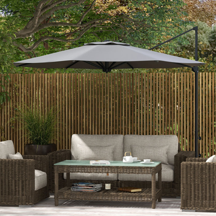 Outsunny Parasol De Patio En Porte-a-faux De 10 Pi, Avec Manivelle, Gris
