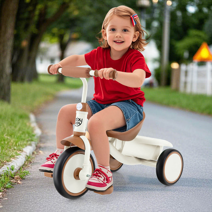 Babyjoy Enfants Tricycle Tricycle Avec Siege Reglable Et Panier De Stockage 3 Roues Velo Beige