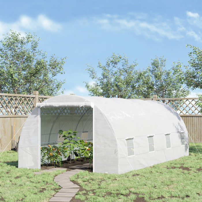 Outsunny 20x10x7ft Tunnel Heavy Duty Walk-in A Serre Exterieure Jardin De Graines De Plantes Legumes Cultiver Une Maison Chaude Blanc