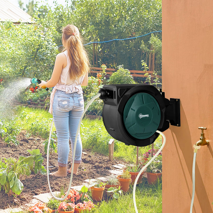 Outsunny Enrouleur de tuyau d'arrosage retractable,1/2 po x 100 pi, noir