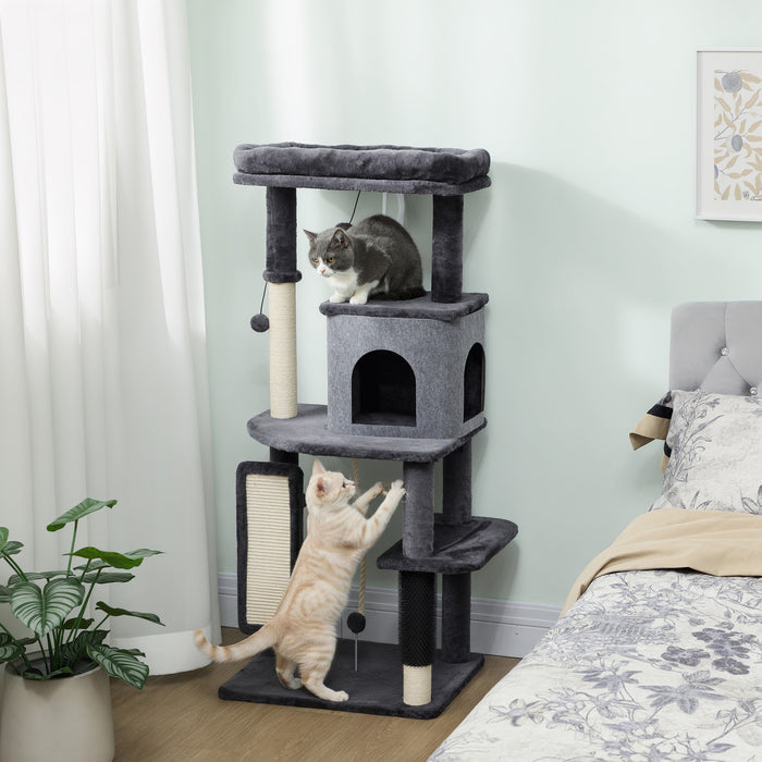 Arbre a Chat de 132 cm avec Poteaux a Griffer, Gris Fonce