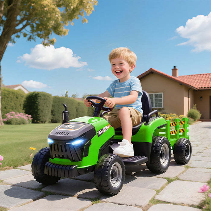 Qaba Tracteur Pour Enfants Avec Remorque, Voiture Pour Enfants 12 V, Vert