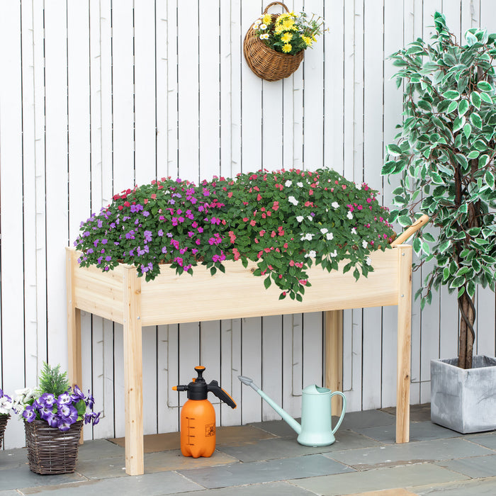 Outsunny 47'' X 24'' Jardiniere Sur Pieds Carre Potager Sureleve Exterieur De Jardin Tissu Non-tisse Inserts D'irrigation Inclus Pieds Metal Bois Massif Sapin Naturel