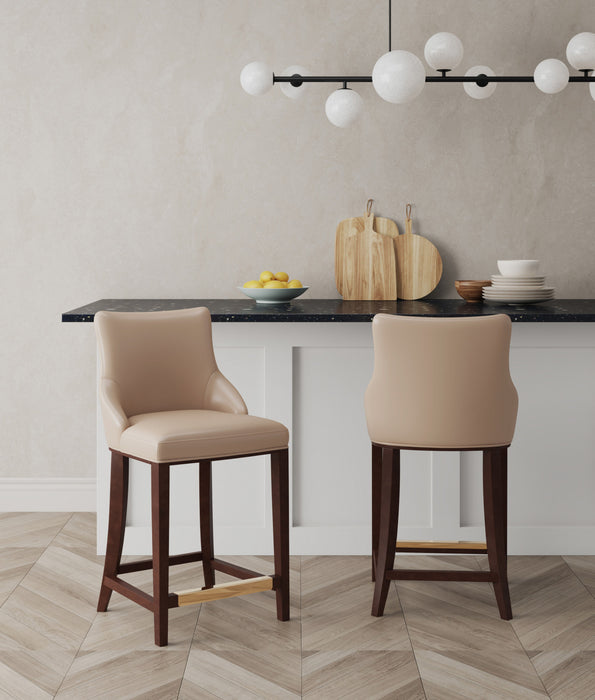Tabouret de comptoir moderne en bois avec assise rembourree Shubert, couleur beige - Lot de 2