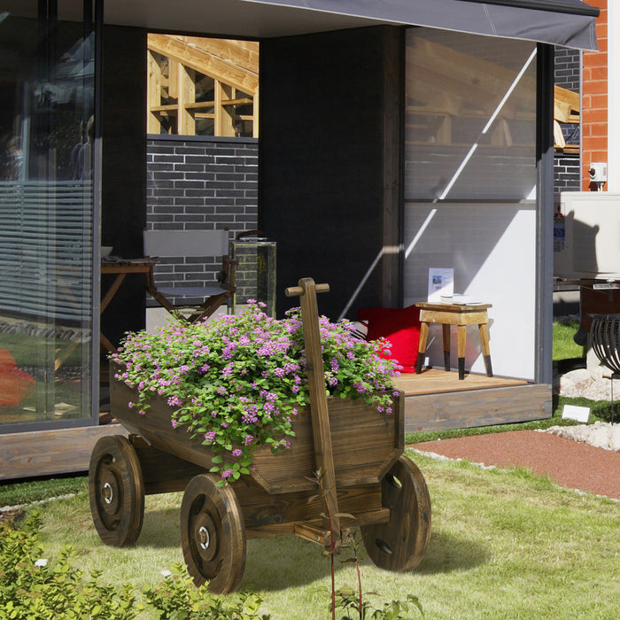 Outsunny Chariot A Fleurs En Bois, Lit De Jardin Sureleve Avec Roues, Jardinieres Pour Plantes D'exterieur, Jardin, Terrasse, Decoration De Jardin