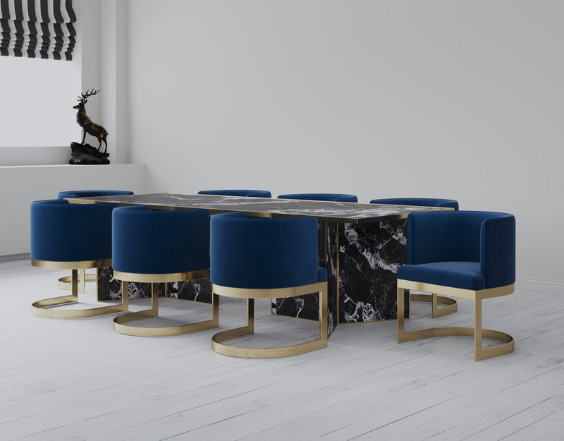 Chaise de salle a manger moderne en velours Aura avec structure en metal, bleu royal - Lot de 2