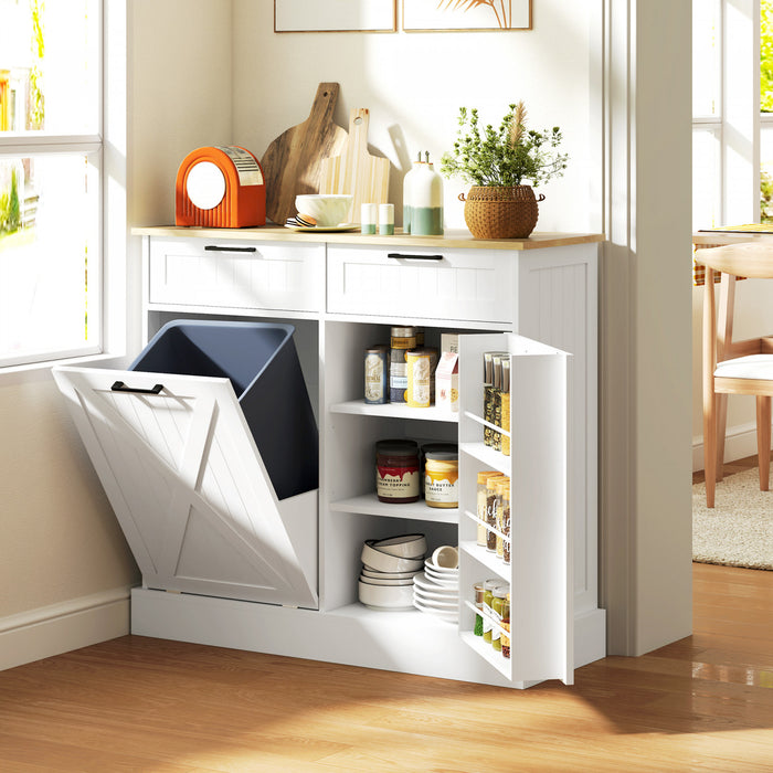 HOMCOM Poubelle inclinable, ilot de cuisine avec 2 tiroirs, blanc