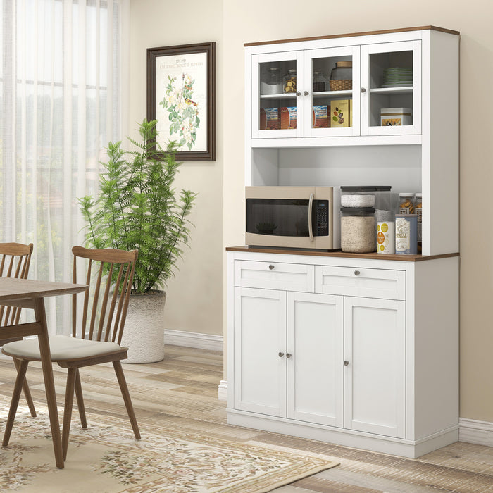 HOMCOM 71\" Armoire de Cuisine w/ Espace Micro-ondes Buffet w/ Hutch Blanc