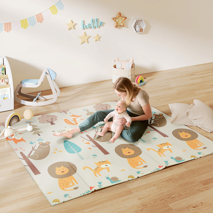 Qaba Tapis De Jeu Pour Bebe, Tapis D'eveil 77\" X 69\", Theme Animalier