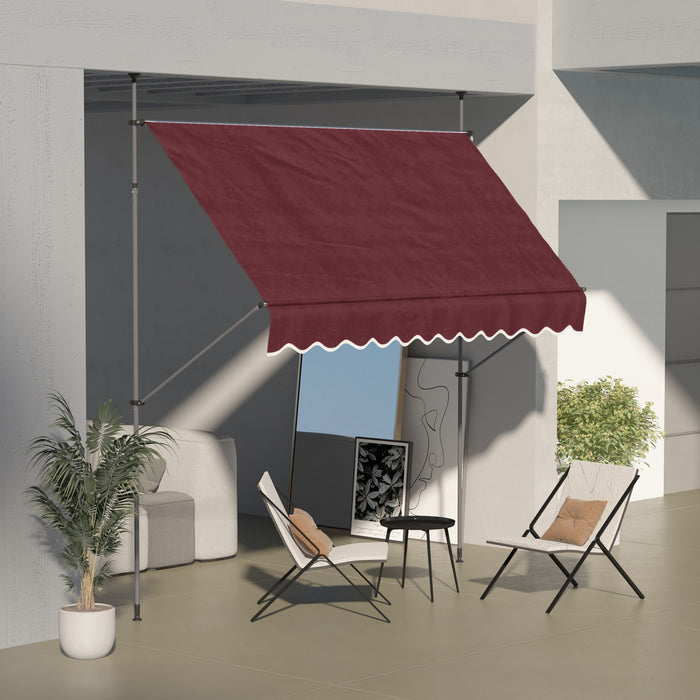 Outsunny Auvent Retractable 10' X 4', Autoportant Et Sans Vis, Rouge Vin