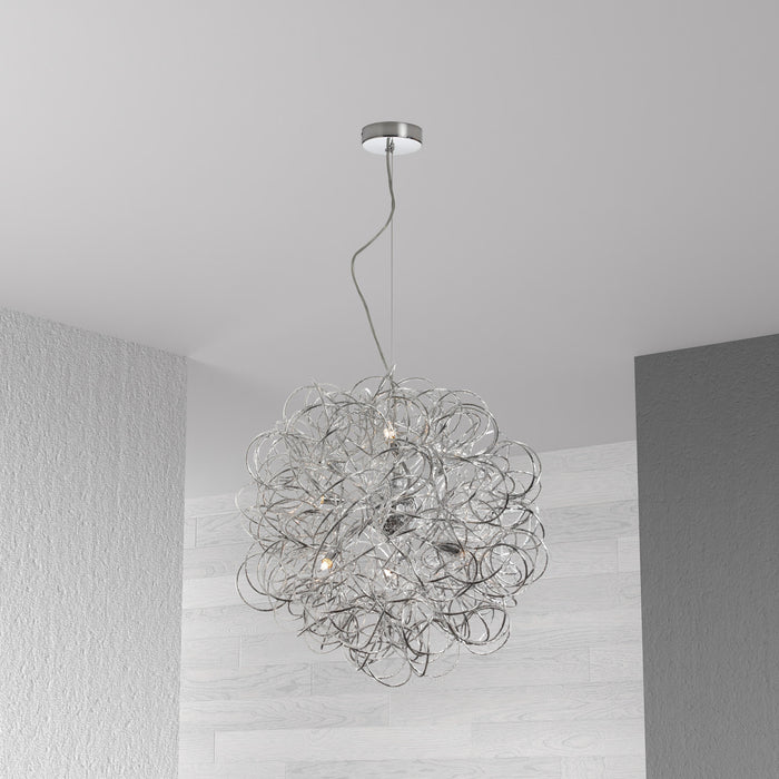 Luminaire suspendu tubulaire Baya de Dainolite avec fini chromé poli et 6 ampoules