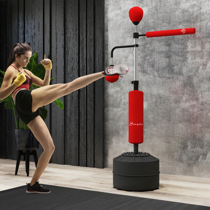 Soozier Sac De Frappe Avec 2 Balles De Vitesse, Barre Reflexe 360°, Rouge