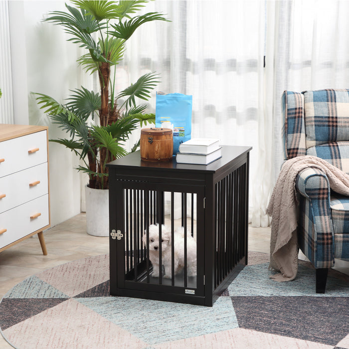 Pawhut Meuble Pour Cage De Chien En Bois, Table D'extremite De Niche Pour Chiot, Maison Decorative Pour Animaux Avec Porte Avant, Verrouillage De Securite, Pour Petits Et Moyens Chiens, Cafe
