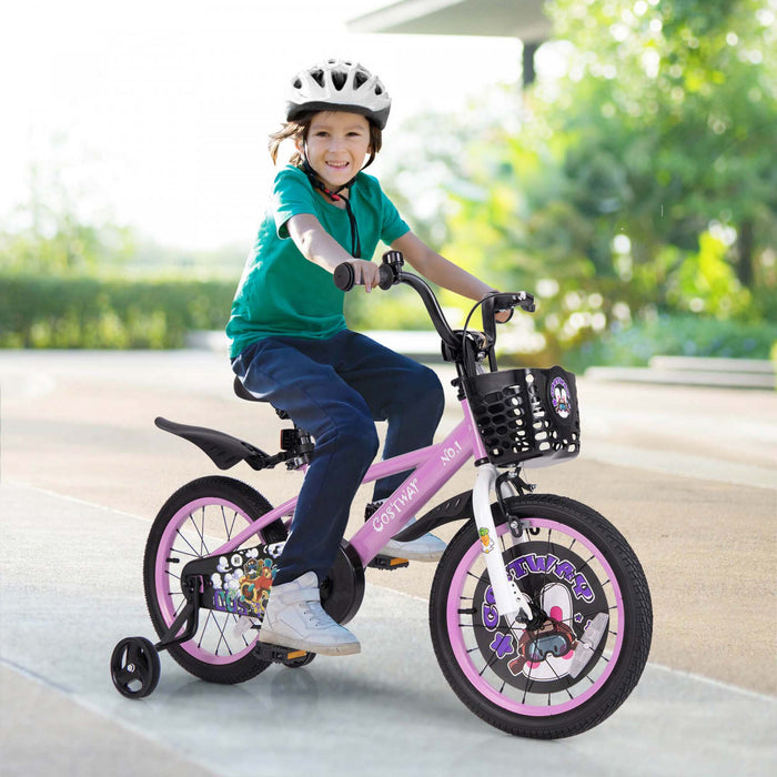 Costway 16\" Velo Pour Enfants Pour 4-7 Avec Guidon Reglable En Hauteur Et Frein A Main En Selle Violet