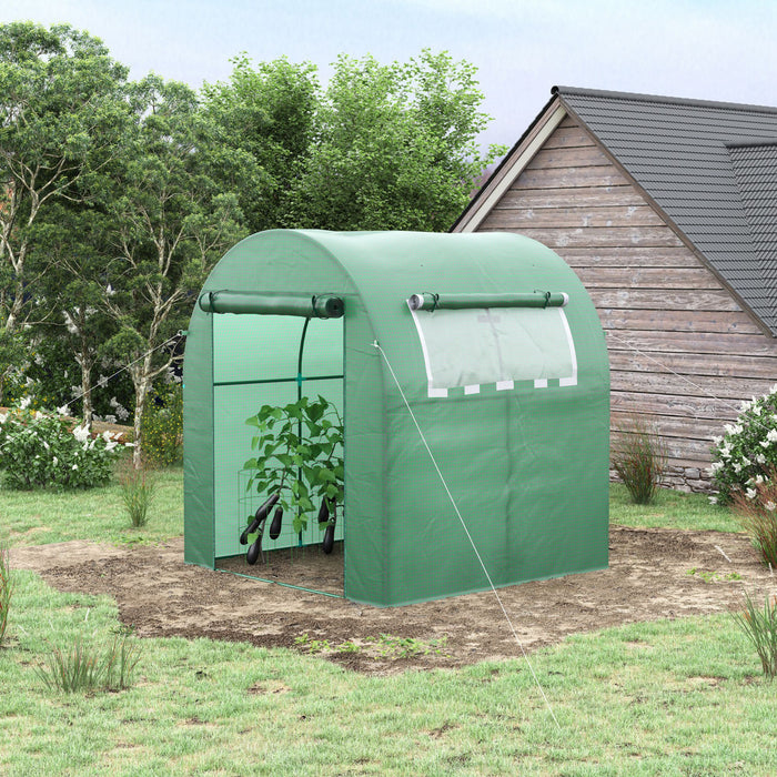 Outsunny 6' X 6' X 6.6' Serre A Tunnel, Petite Serre Avec Porte A Fermeture Eclair Et Fenetre Enroulable, Chambre Chaude Portative Pour Plantes Avec Couverture En Pe Et Cadre En Acier, Verte