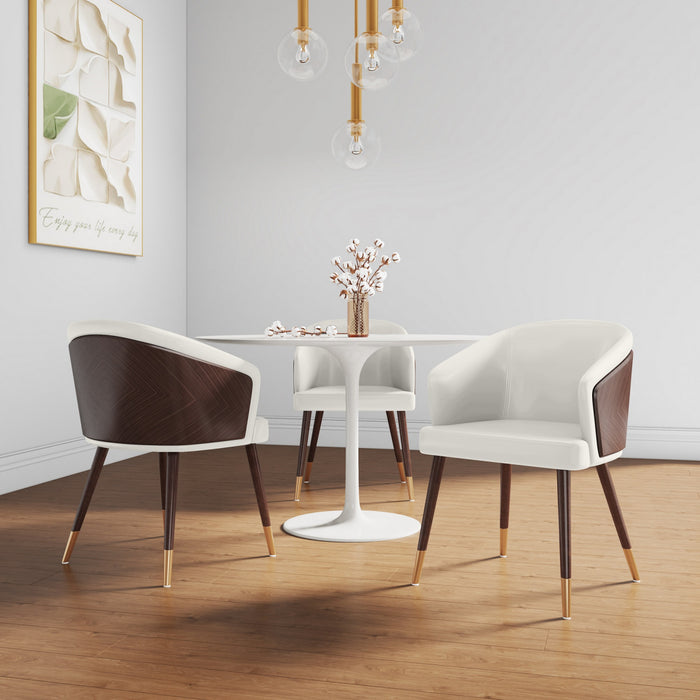 Chaise de salle a manger moderne en bois et cuir vegetalien Reeva en creme - Lot de 2