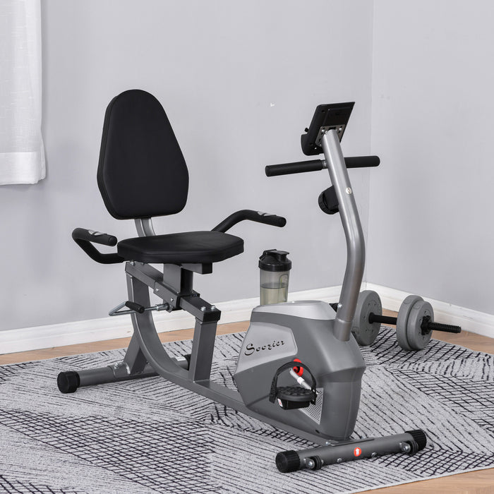 Soozier Velo D'exercice Couche Velo D'entrainement Magnetique D'interieur Velo D'entrainement Stationnaire Velo Avec 8 Resistances Reglables, Support De Tampon Porte-bouteille Moniteur Lcd, Gris