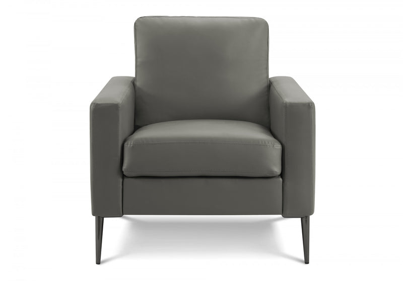 Chaise D'Appoint Rembourre , 34\"L, Aspect Cuir Gris Fonce, Pieds En Metal Noir, Moderne