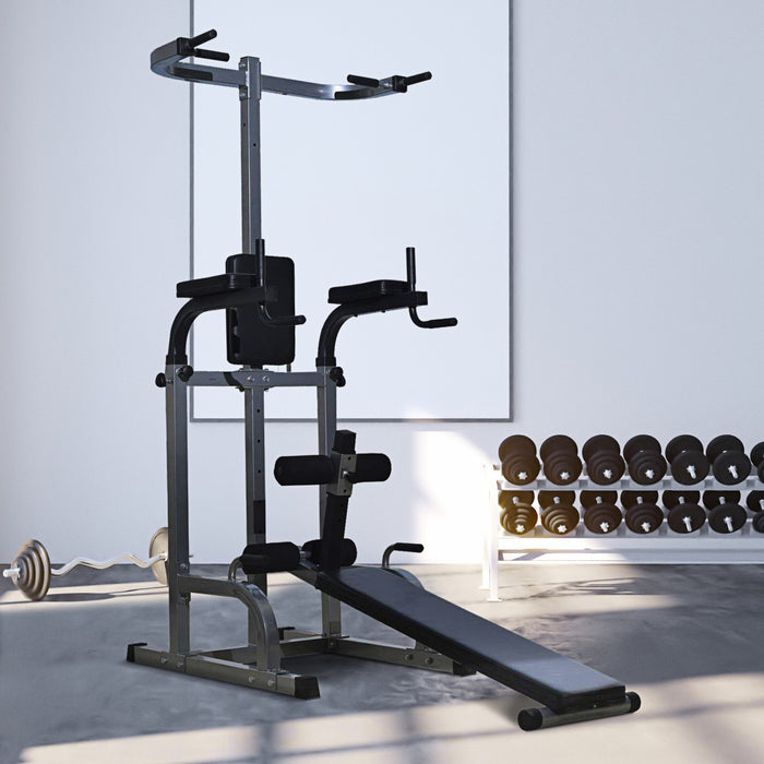 Soozier Tour D'alimentation Multifonction Avec Station De Dips Banc Assis Barre De Traction Combo Exercice Ab Entrainement A La Maison,gym, Fitness Exercice