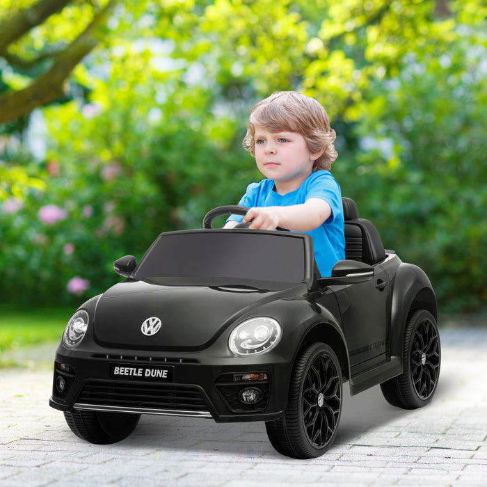 Qaba Voiture Electrique Pour Enfants 12 V, Volkswagen Beetle, Voiture Pour Enfants Alimentee Par Batterie Avec Telecommande, 4 Roues A Suspension A Ressort, Musique, Klaxon, Noir
