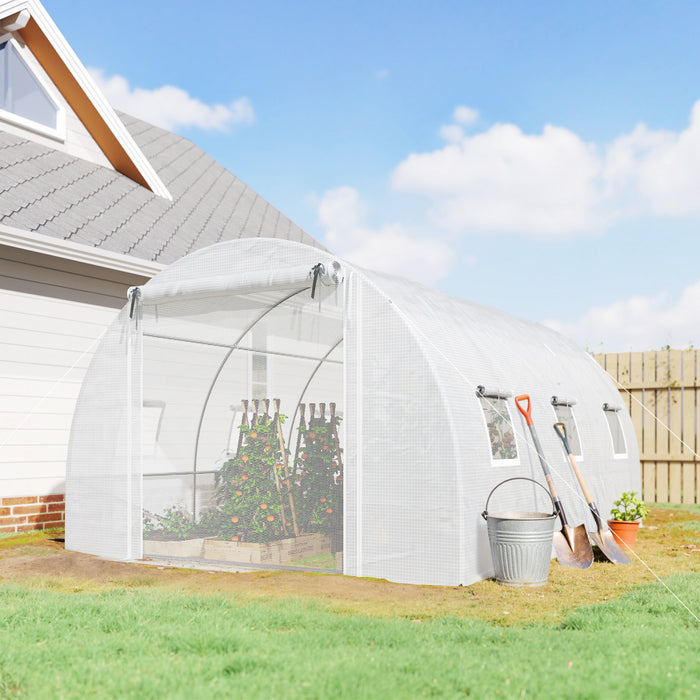 Outsunny Serre tunnel avec tiges de support, serre pour plantes, blanc