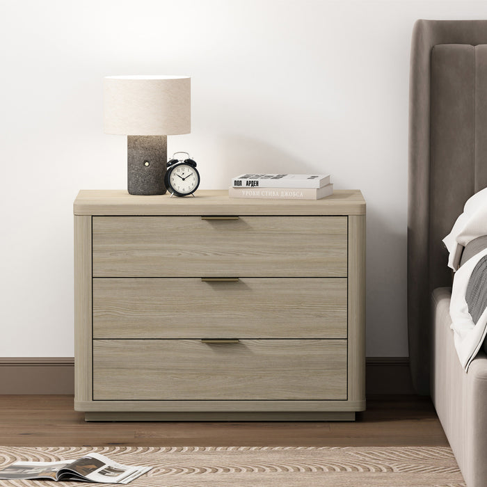 Table de nuit moderne Evelyn 32\" en bois naturel (3 tiroirs)