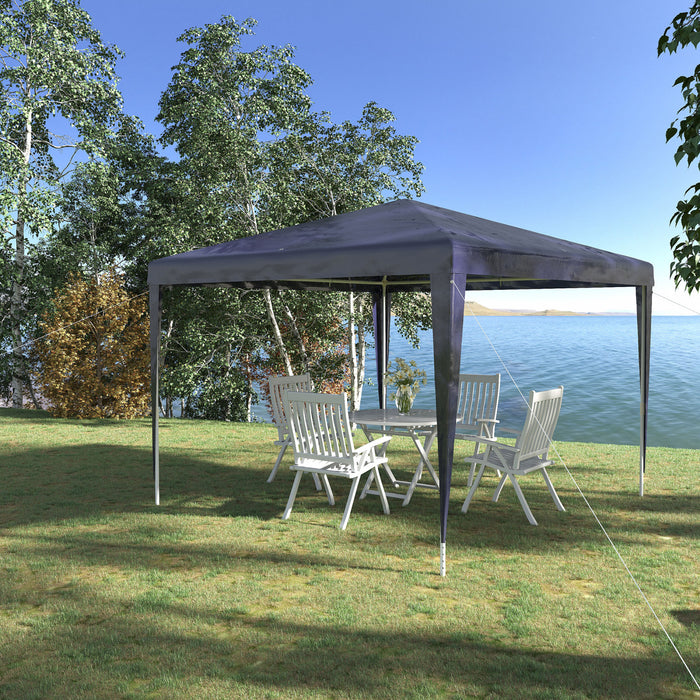 Outsunny 10x10pi Tente De Fete Portable Gazebo, Auvent De Jardin Pliant Abri D'evenement Parasol D'exterieur, Bleu Fonce
