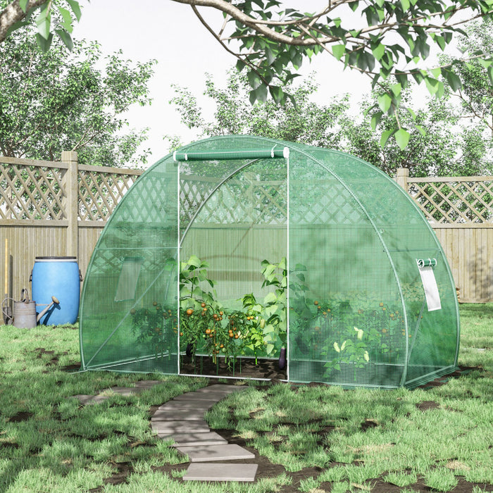 Outsunny 5'x10'x7' Tunnel Greenhouse Outdoor Walk-in Hot House Avec Fenetres A Enroulement Et Porte A Fermeture Eclair Cadre En Acier Couverture En Pe Vert