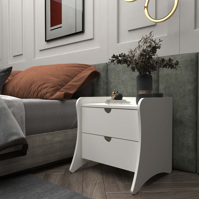 Table de nuit Coney style mid-century moderne 20\" en blanc (2 tiroirs)