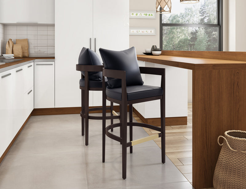 Tabouret de bar en bois rembourre Ritz style milieu du siecle, noir – Lot de 2