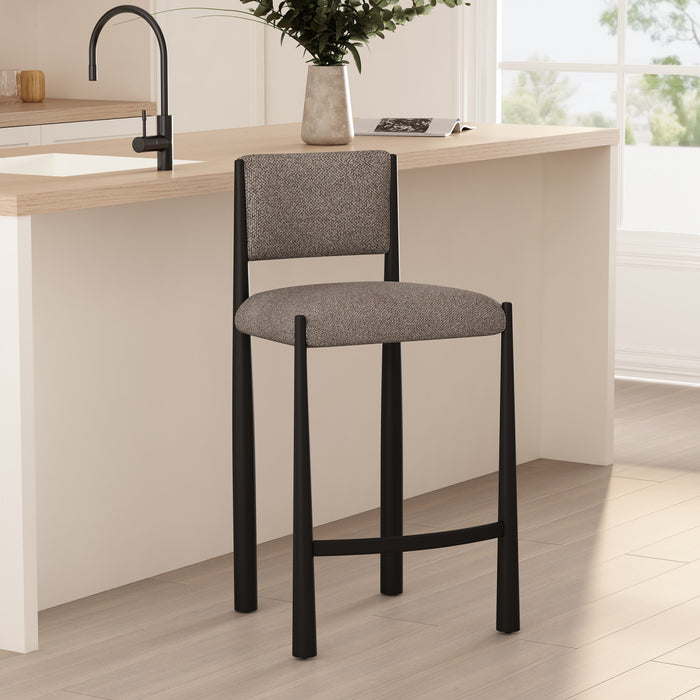 Tabouret de comptoir en metal boucle style mid-century modern Lennor, coloris champignon