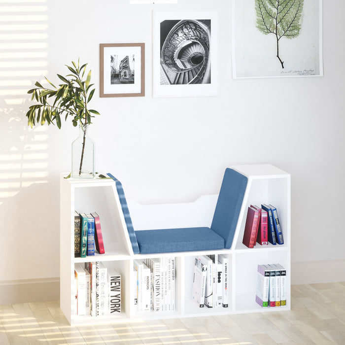HOMCOM Bibliotheque 6 Cases avec Coussin Coin Lecture, Bleu