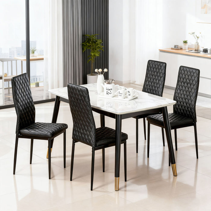 Ensemble de chaises de salle a manger modernes Ava avec motif de grille en diamant (lot de 4), cuir ignifuge et cadre en metal, noir