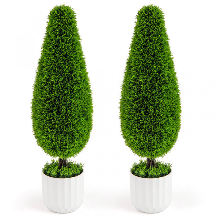 Costway 2 Pack Artificiel Cedre Plante 3 Ft Potted Teardrop Forme Bush Avec Premium Pe Feuilles