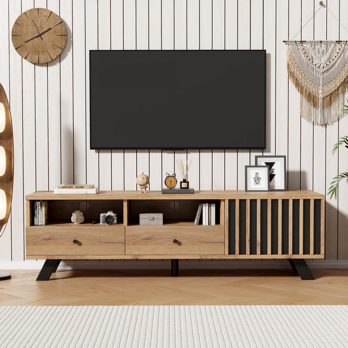 Lucas meuble TV – meuble avec tiroirs de rangement et etageres ouvertes, finition naturelle