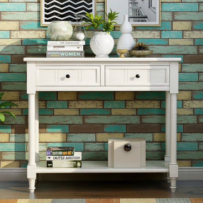 Table Console Traditionnelle Jeremy En Bois Massif Avec Tiroirs Et Etagere - Ivoire Blanc