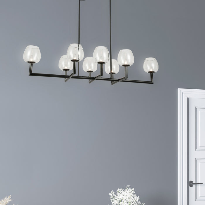 Lustre horizontal Nora de Dainolite en verre transparent, avec fini noir mat et 8 ampoules