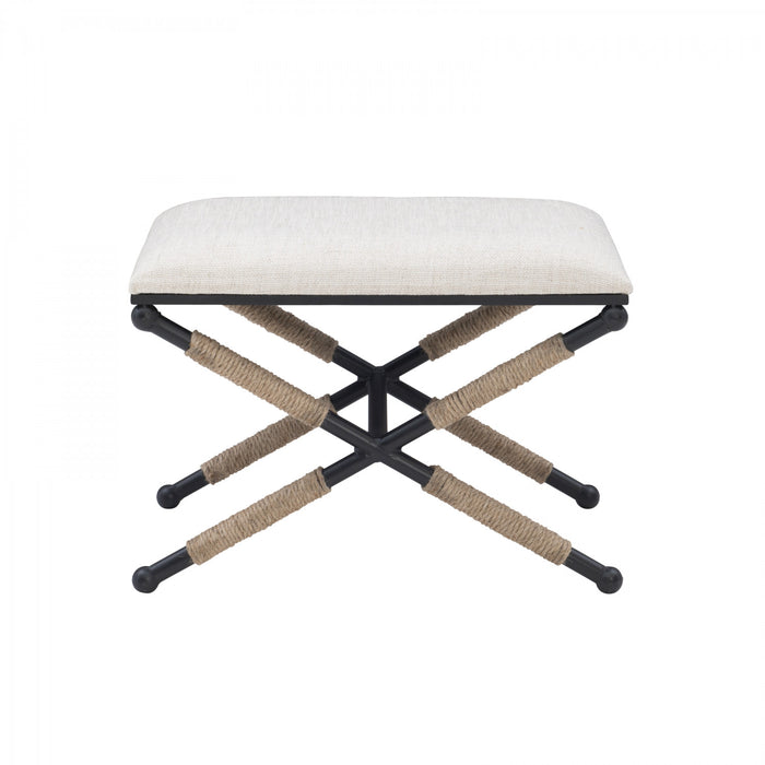 Pouf Ashburn Campaign en tissu d'apparence lin - noir
