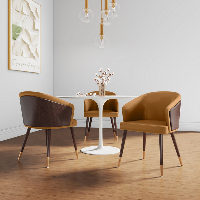 Chaise de salle a manger moderne en bois et cuir vegetalien Reeva couleur camel - Lot de 2