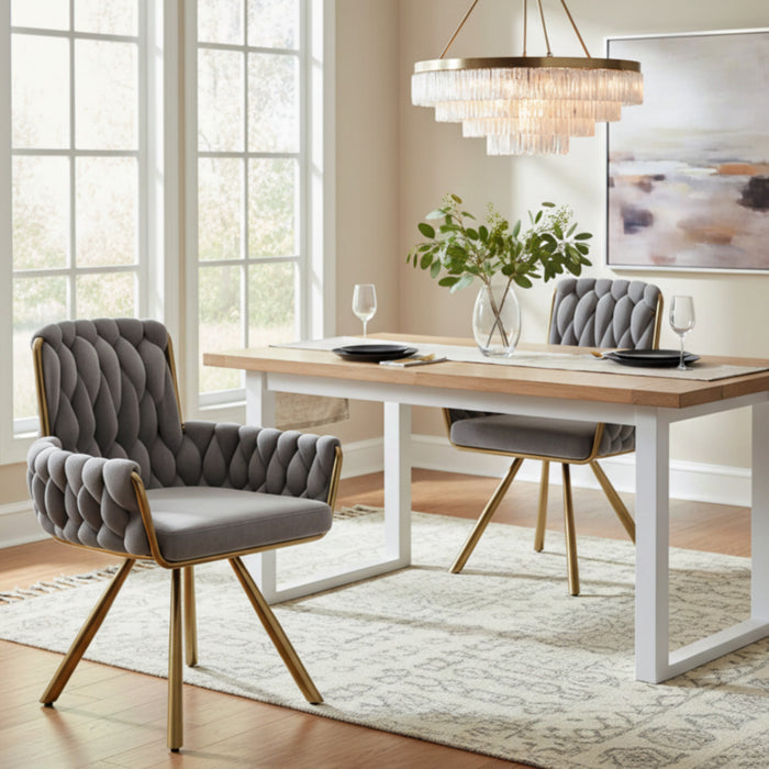Chaises de salle a manger pivotantes Timothy en velours avec revetement capitonne et pieds en metal, lot de 2, gris