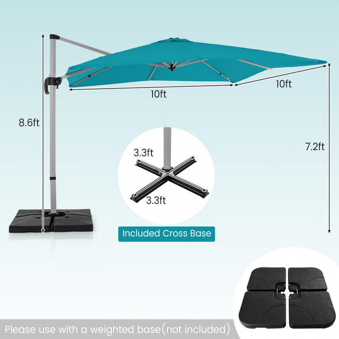 Costway Parasol d'exterieur a bras articule 10 pieds en aluminium suspendu deporte, avec rotation a 360° Bleu