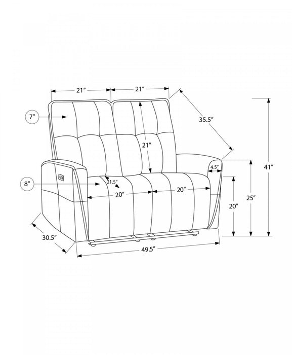 Petit Causeuse 2 Places Rembourre Inclinable Electrique, 50\"L, Port Usb, Tissu Gris Clair