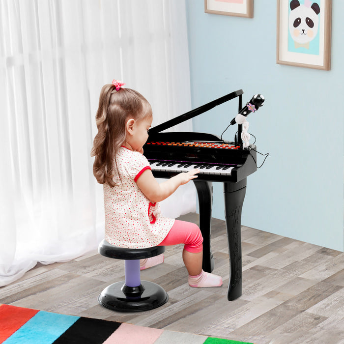 Qaba Mini Piano Musical Electronique 37 Touches Clavier Multifonction Enfants Jouet Avec Microphone Tabouret (noir)