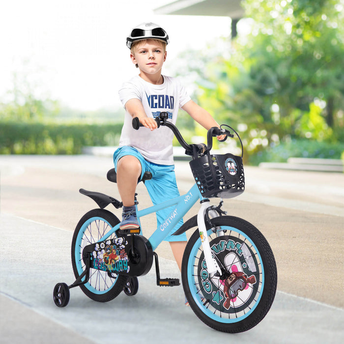 Costway 18\" Velo Pour Enfants Pour 4-8 Avec Guidon Reglable En Hauteur Et Frein A Main En Selle Bleu