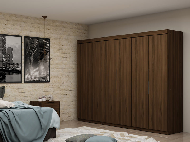 Armoire-penderie contemporaine moderne Mulberry 13 pieces en brun chataigne
