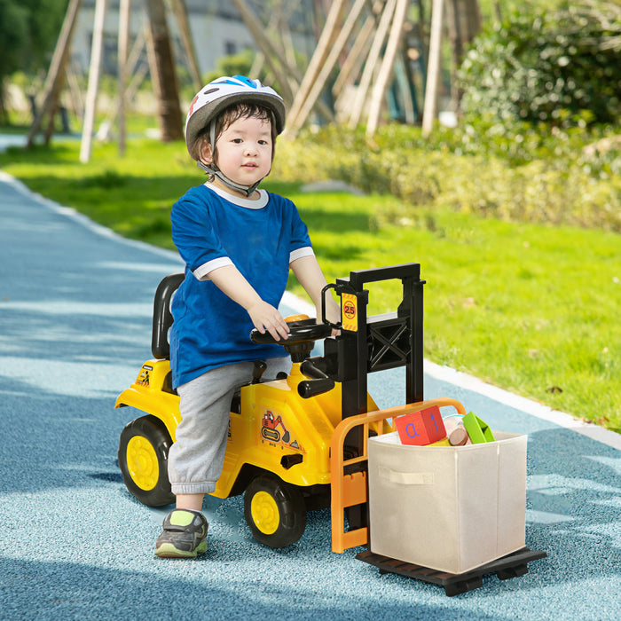 Aosom Tracteur A Chevaucher, Chariot Elevateur Avec Fourche Et Plateau, Tracteur Pour Enfants Avec Rangement Sous Le Siege, Camion De Construction Avec Roues, A Bande De Roulement