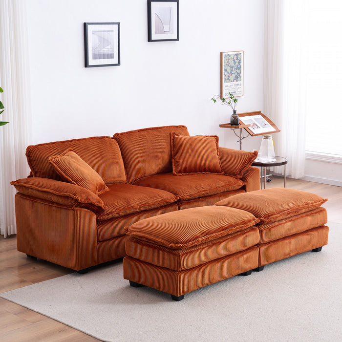 Liam Canape modulaire confortable Cloud 84,6\" avec revetement en velours cotele, Orange